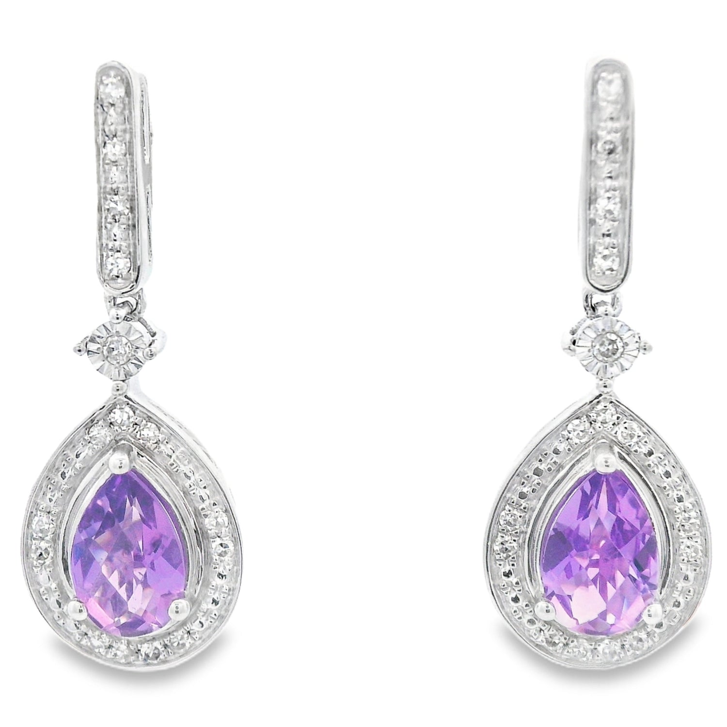 .88ct Amethyst Diamond Dangle Earrings 10KT White Gold by Bids.com
