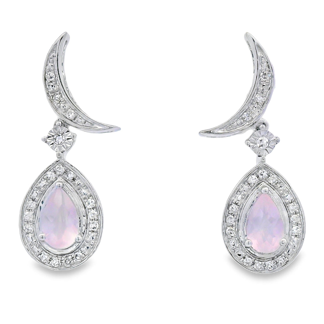 Rose Quartz Diamond Dangle Earrings 10KT White Gold by Bids.com