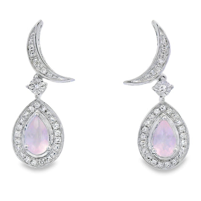 Rose Quartz Diamond Dangle Earrings 10KT White Gold by Bids.com