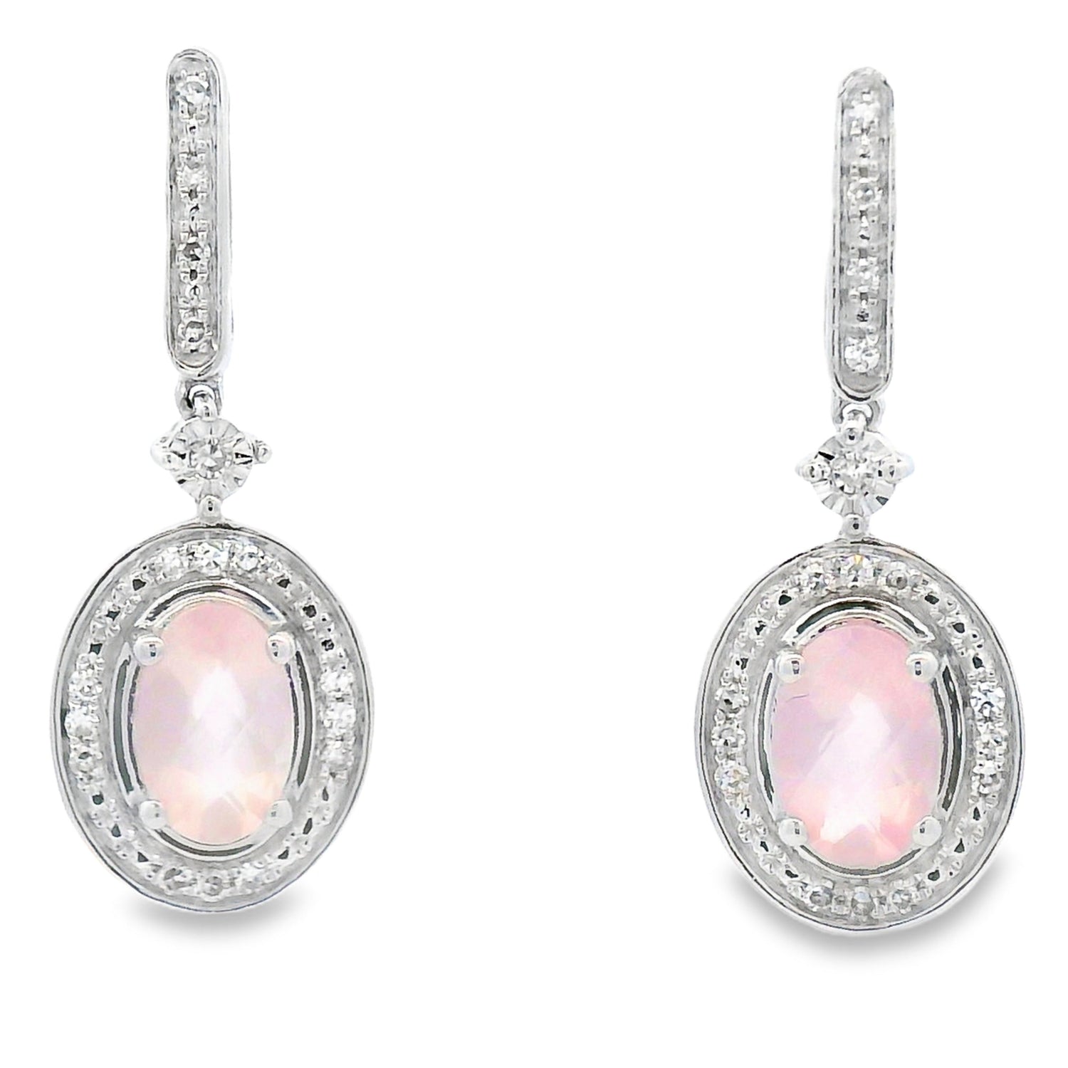 Rose Quartz Diamond Dangle Earrings 10KT White Gold by Bids.com