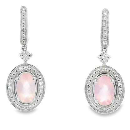 Rose Quartz Diamond Dangle Earrings 10KT White Gold by Bids.com