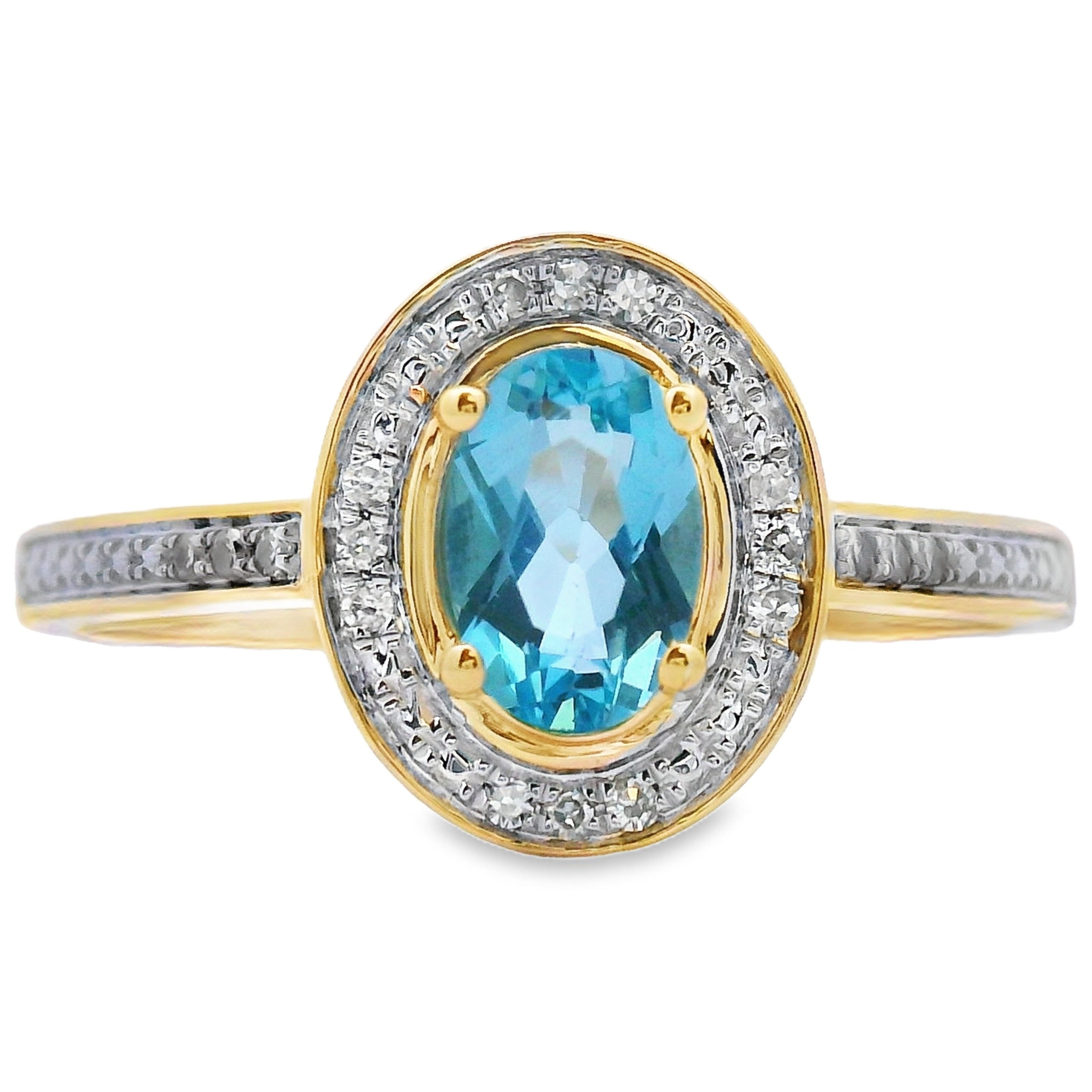 Genuine .49ct Blue Topaz Diamond Ring 10KT Yellow Gold by Bids.com