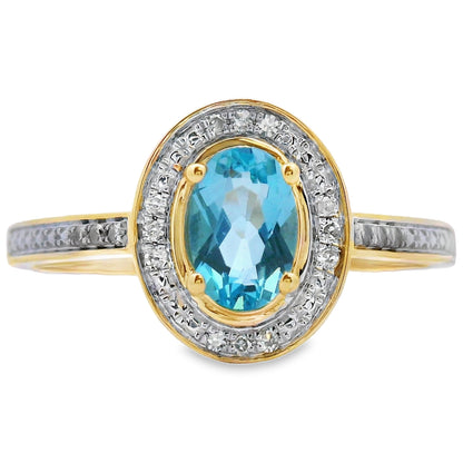 Genuine .49ct Blue Topaz Diamond Ring 10KT Yellow Gold by Bids.com