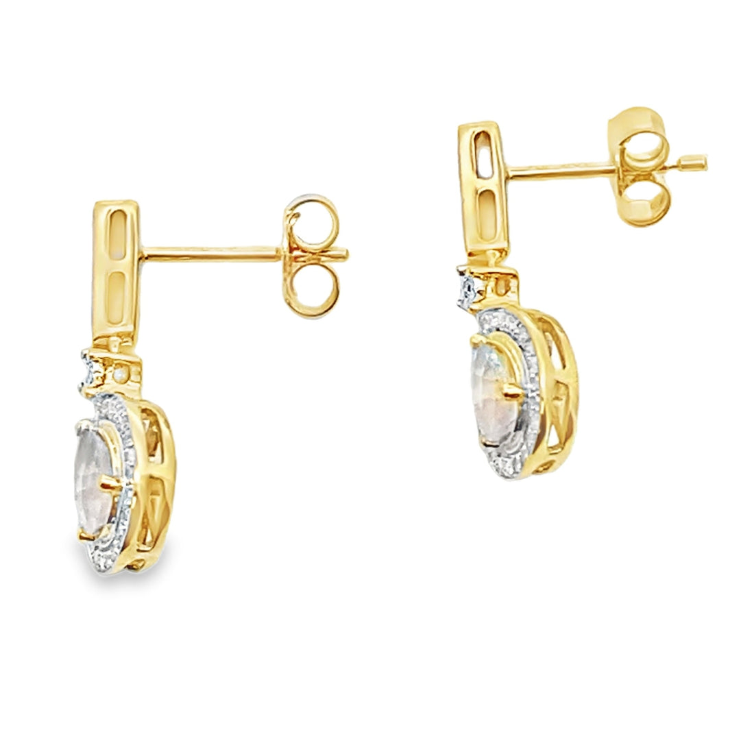 Rose Quartz Diamond Dangle Earrings 10KT Yellow Gold by Bids.com