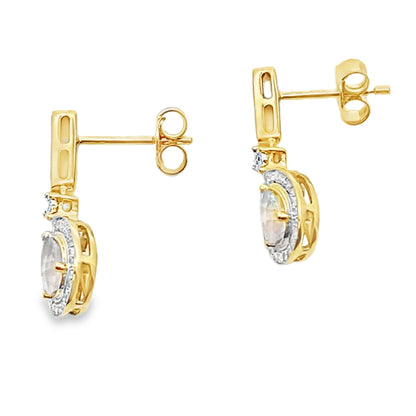 Rose Quartz Diamond Dangle Earrings 10KT Yellow Gold by Bids.com