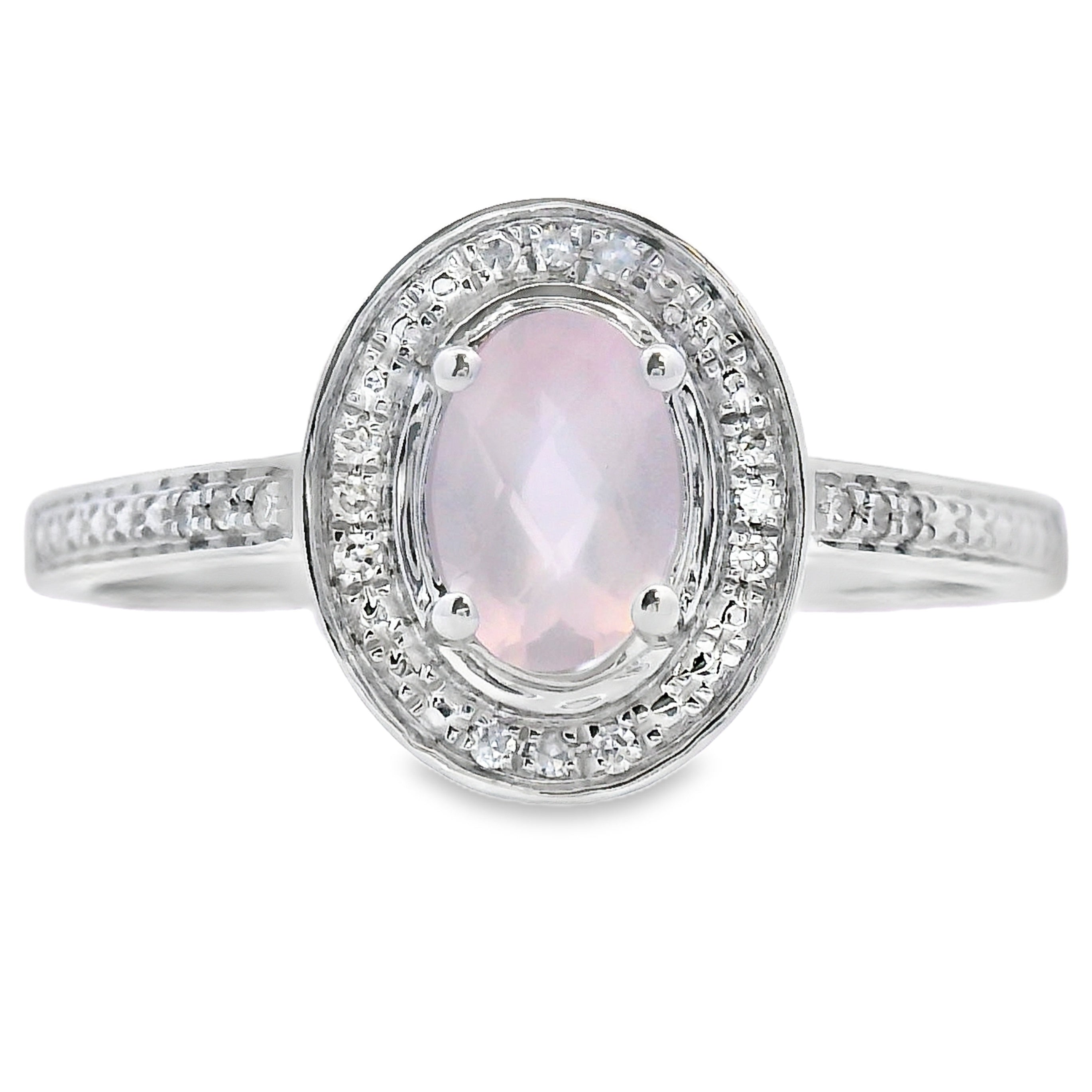 Natural .44ct Rose Quartz Diamond Ring 10KT White Gold by Bids.com