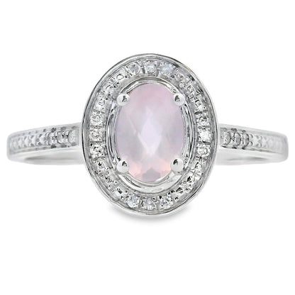 Natural .44ct Rose Quartz Diamond Ring 10KT White Gold by Bids.com