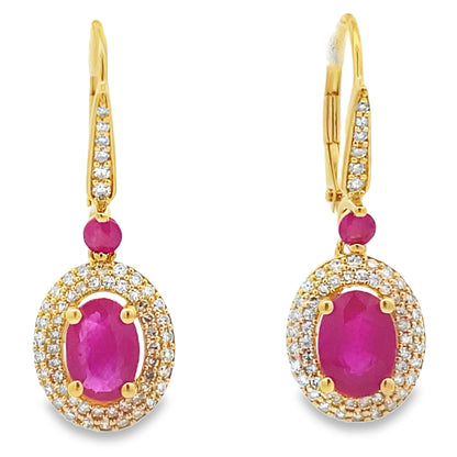 3.50ct Ruby Diamond Dangle Earrings 10KT Yellow Gold by Bids.com