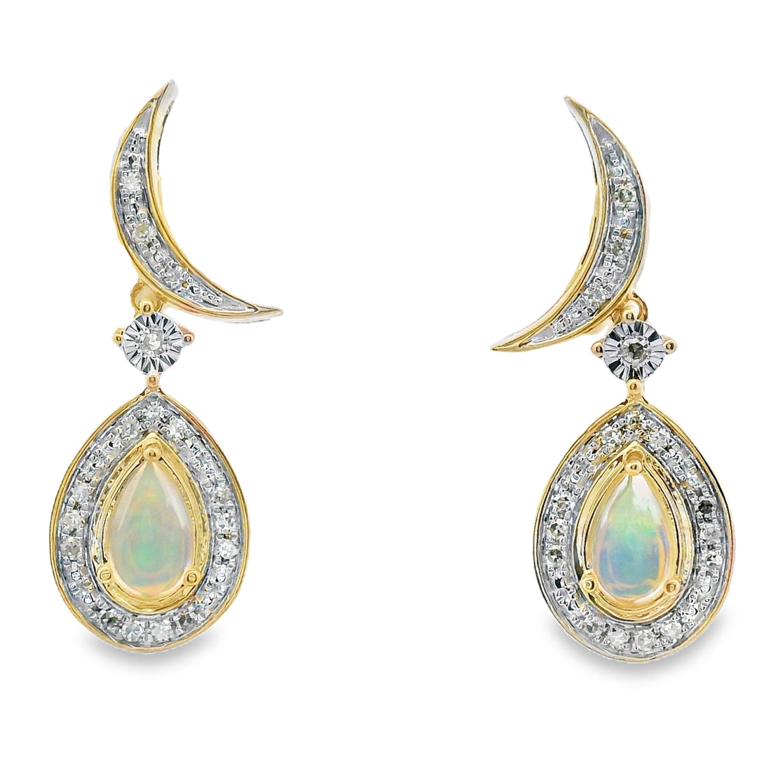 .42ct Opal Diamond Dangle Earrings 10KT Yellow Gold by Bids.com