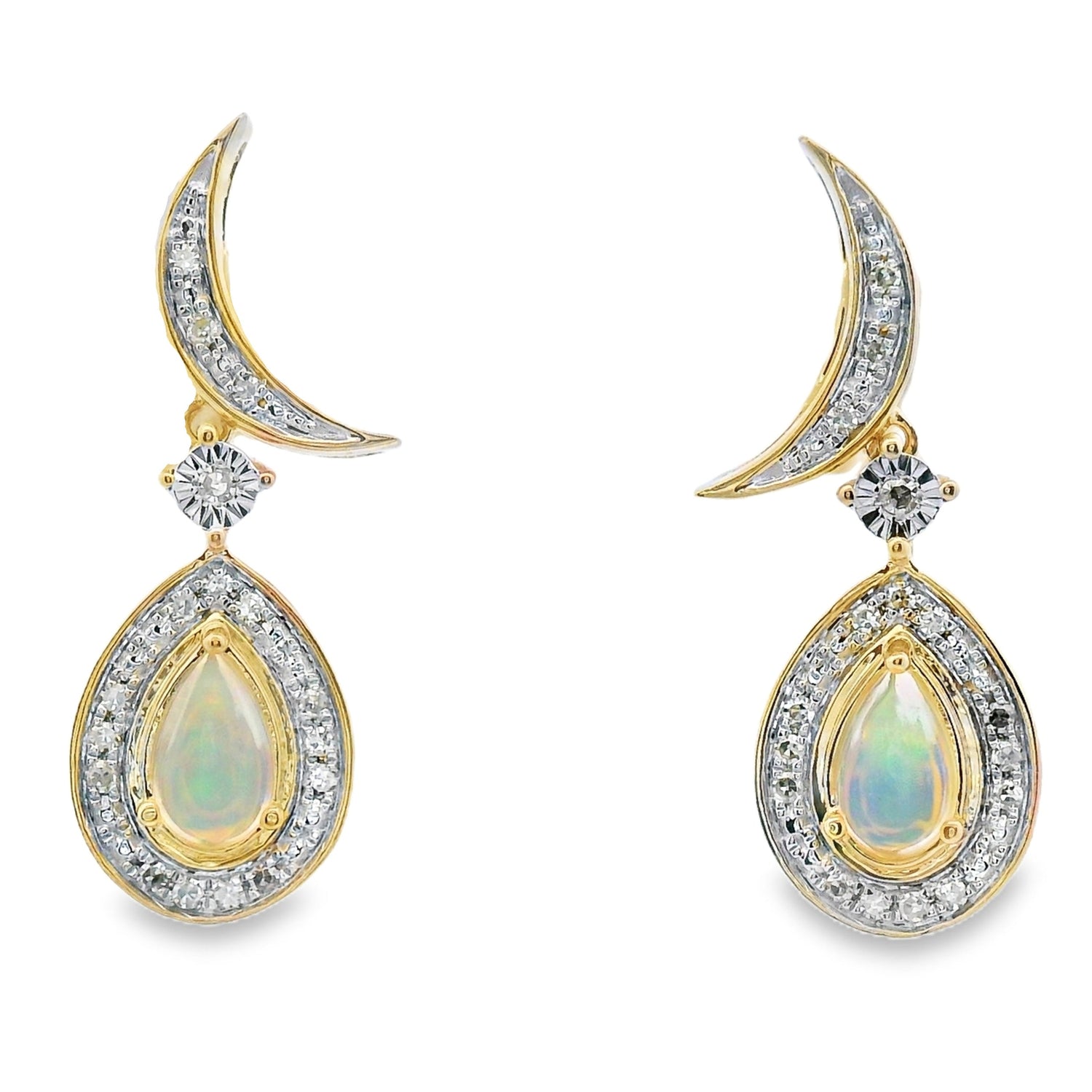 .42ct Opal Diamond Dangle Earrings 10KT Yellow Gold by Bids.com