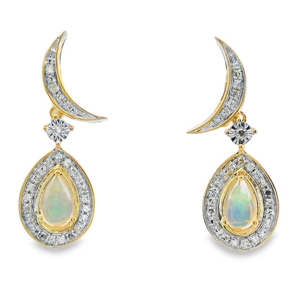 .42ct Opal Diamond Dangle Earrings 10KT Yellow Gold by Bids.com