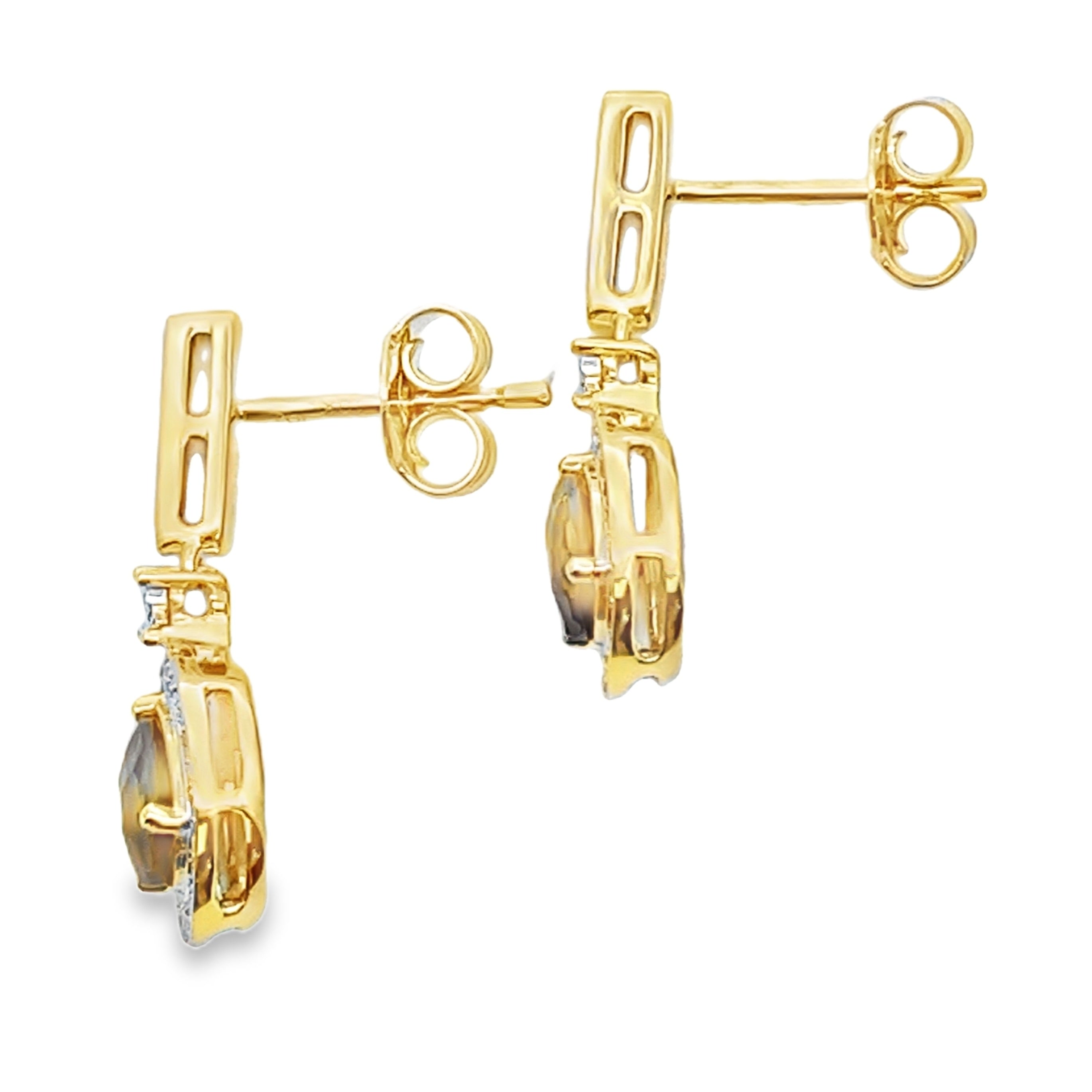 .84ct Quartz Diamond Dangle Earrings 10KT Yellow Gold by Bids.com