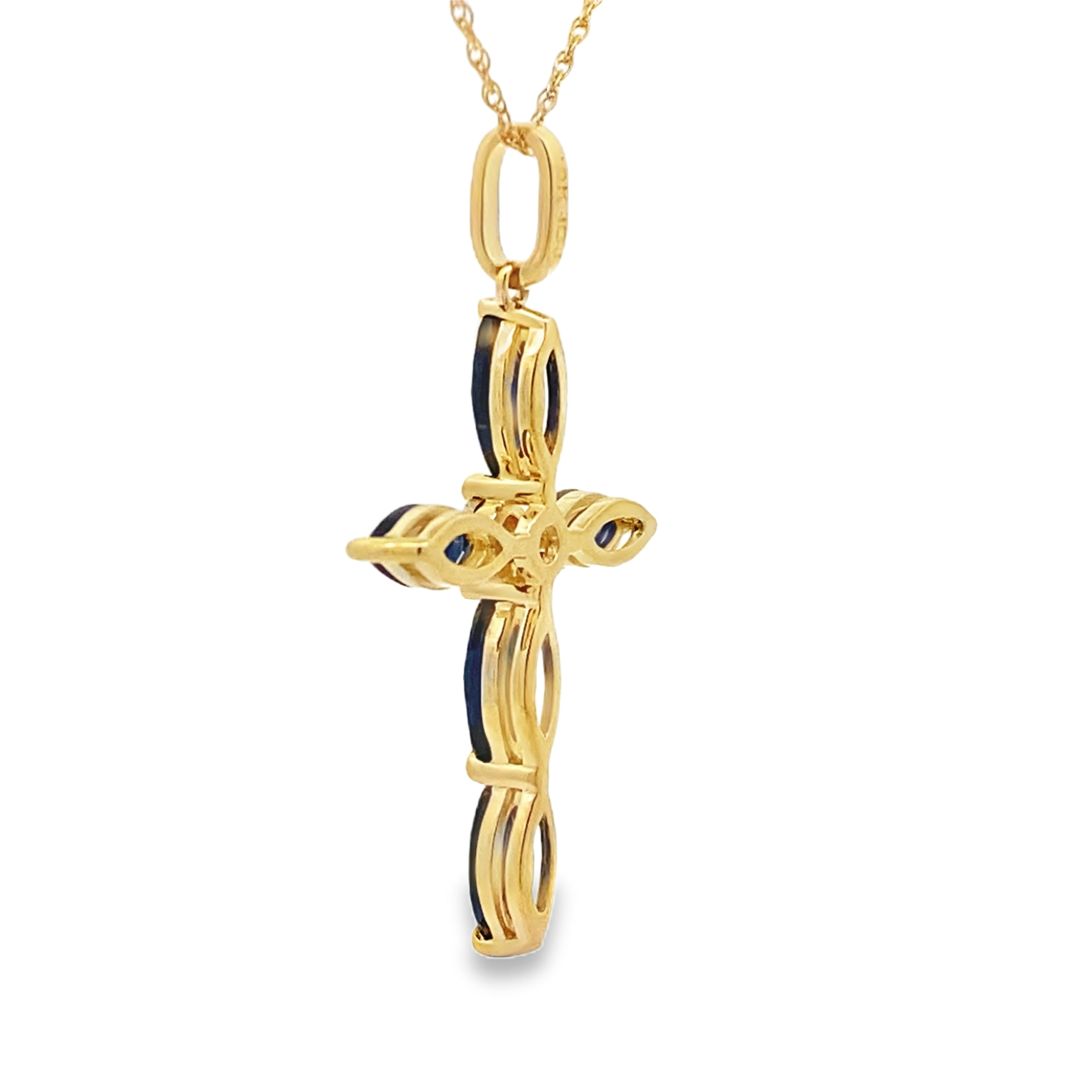 Sapphire Cross Religious Pendant 10KT Yellow Gold by Bids.com