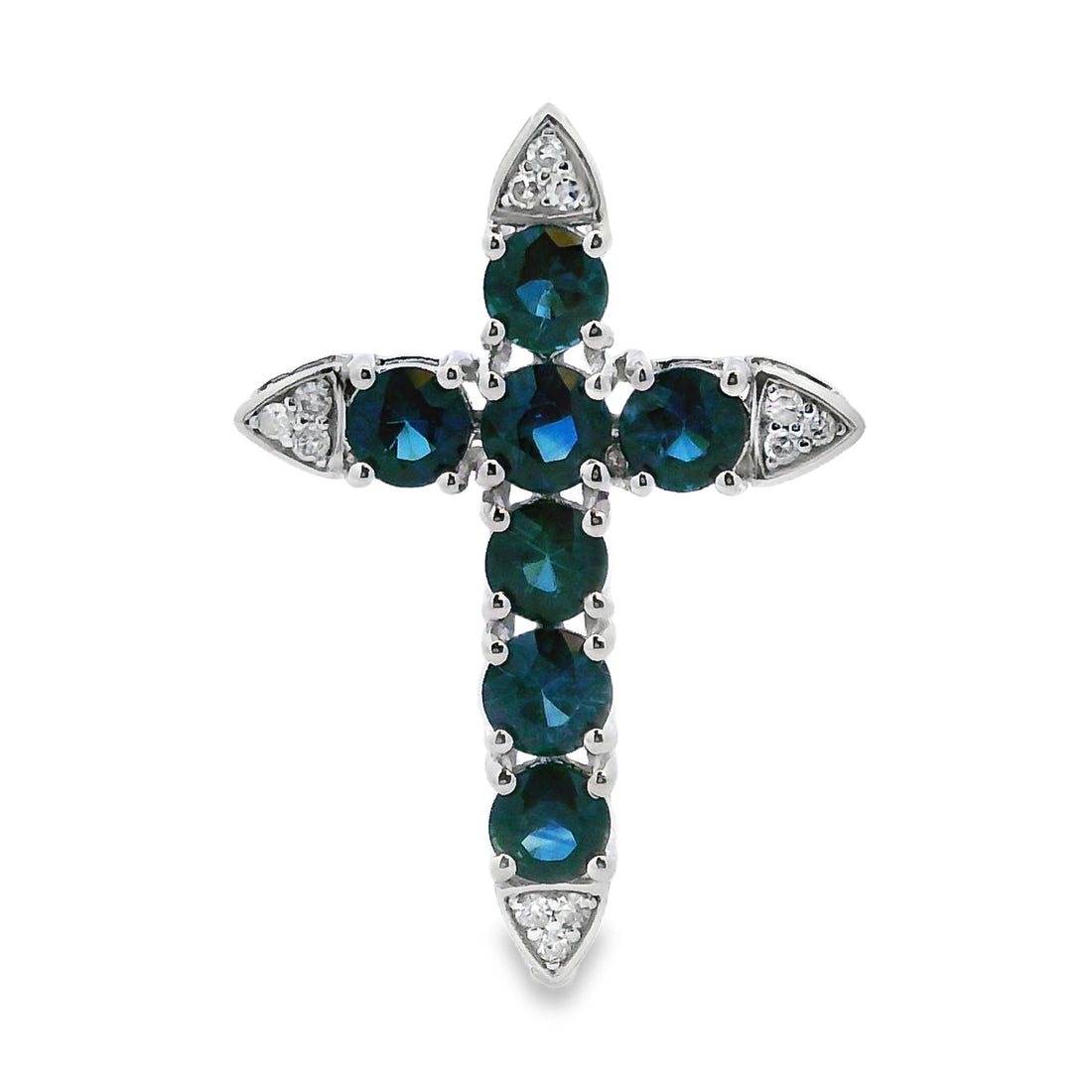 1.68ct Sapphire Cross Religious Pendant 14KT White Gold by Bids.com