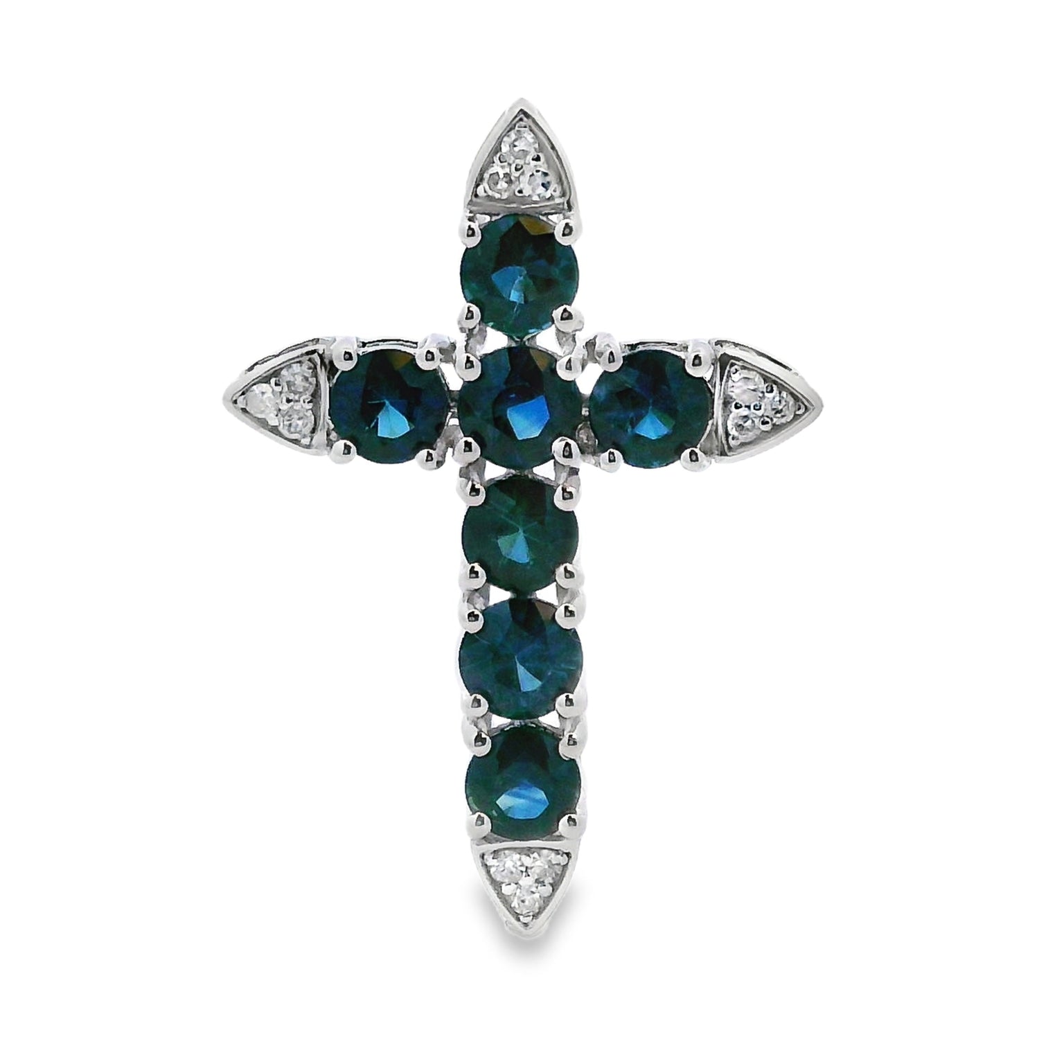 1.68ct Sapphire Cross Religious Pendant 14KT White Gold by Bids.com