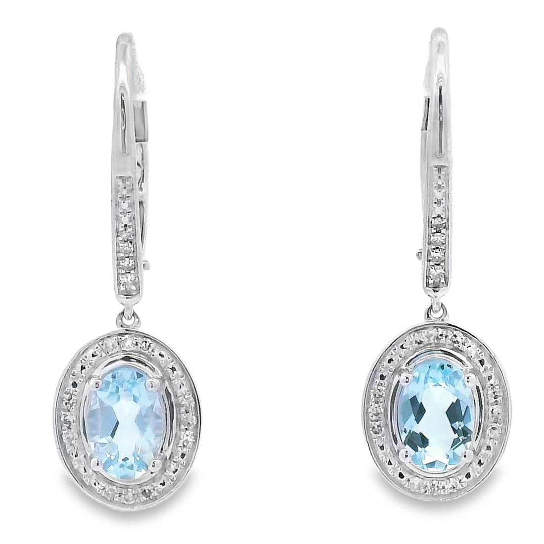 Aquamarine Diamond Dangle Earrings 10KT White Gold by Bids.com