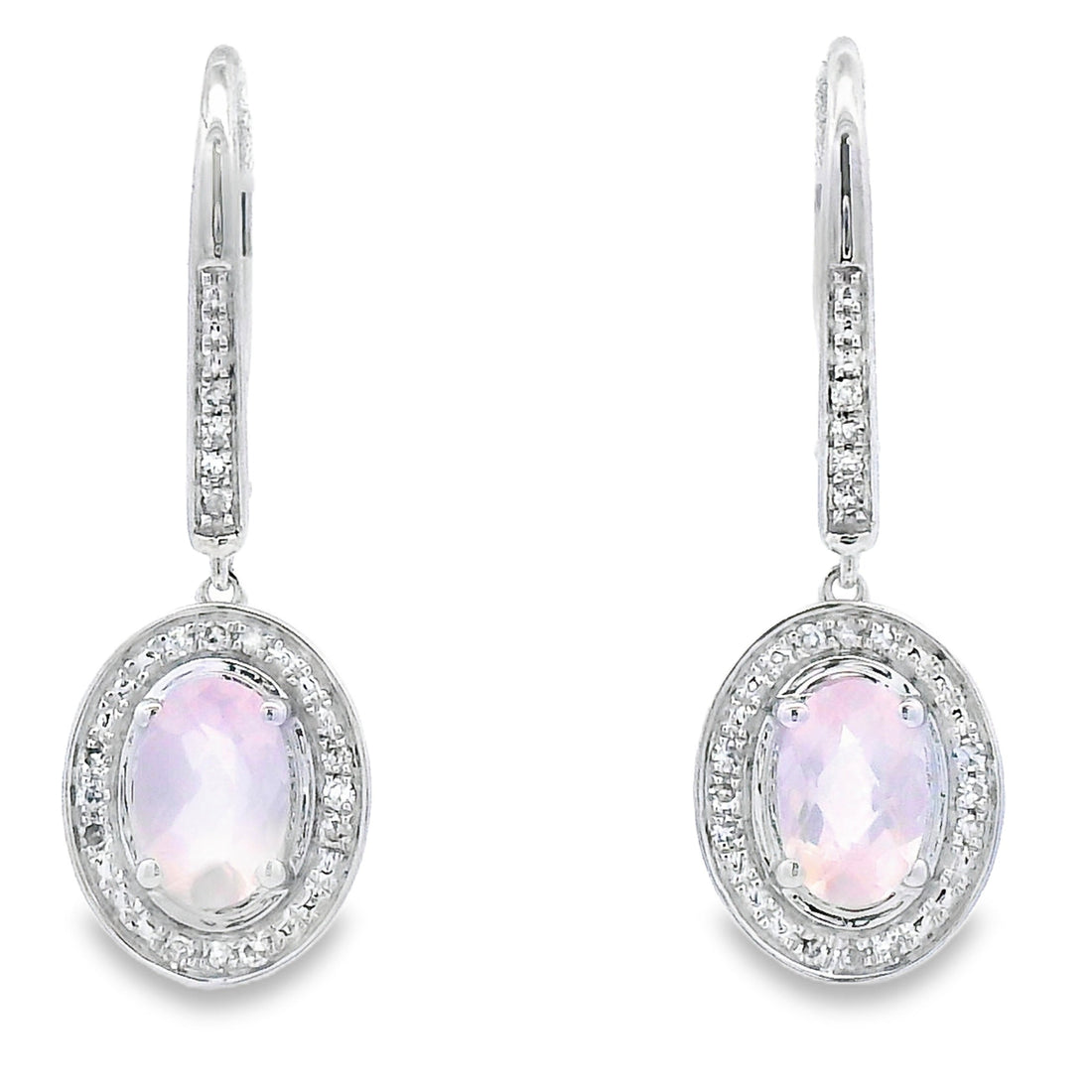 Rose Quartz Diamond Dangle Earrings 10KT White Gold by Bids.com
