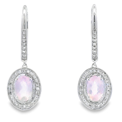 Rose Quartz Diamond Dangle Earrings 10KT White Gold by Bids.com