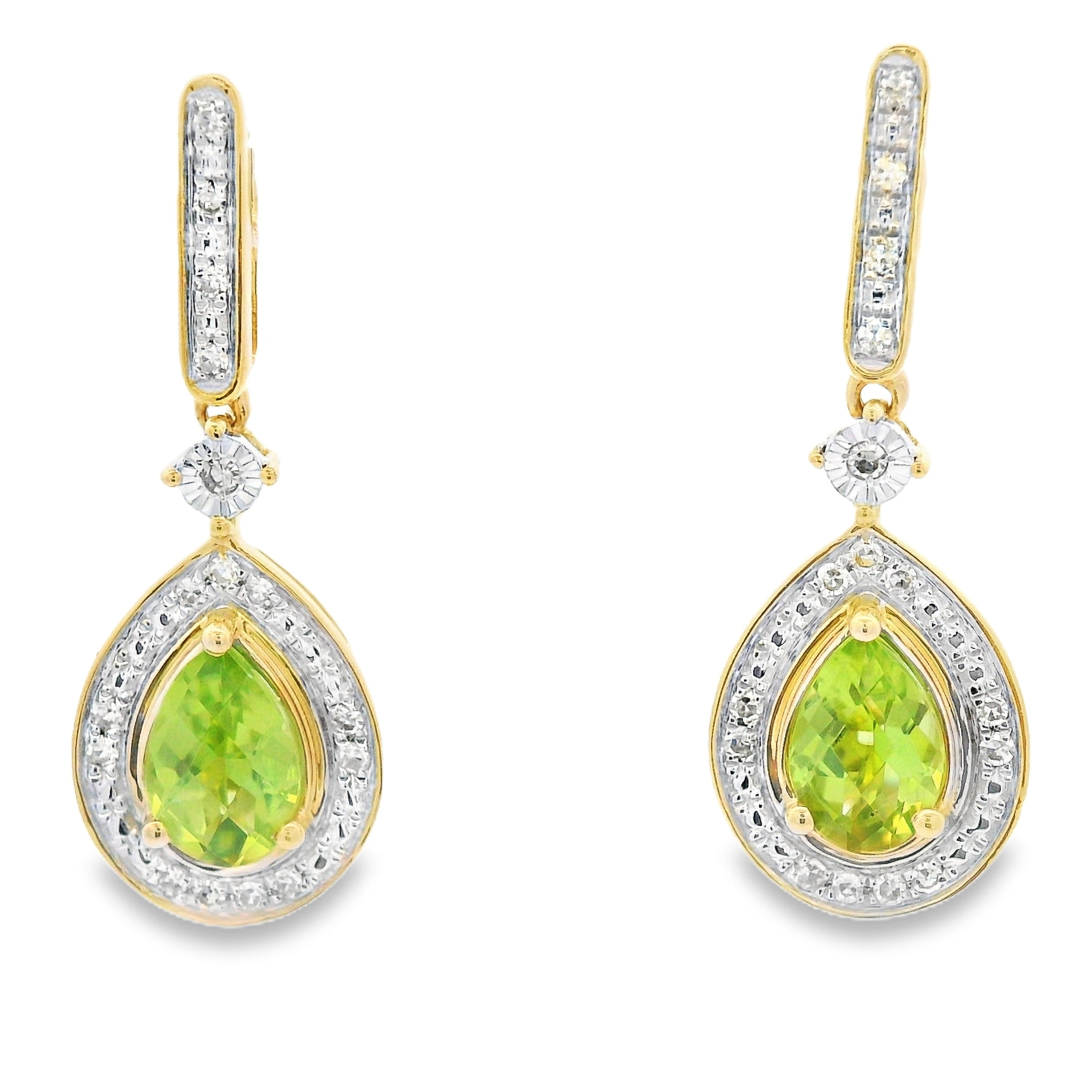 .96ct Peridot Diamond Dangle Earrings 10KT Yellow Gold by Bids.com