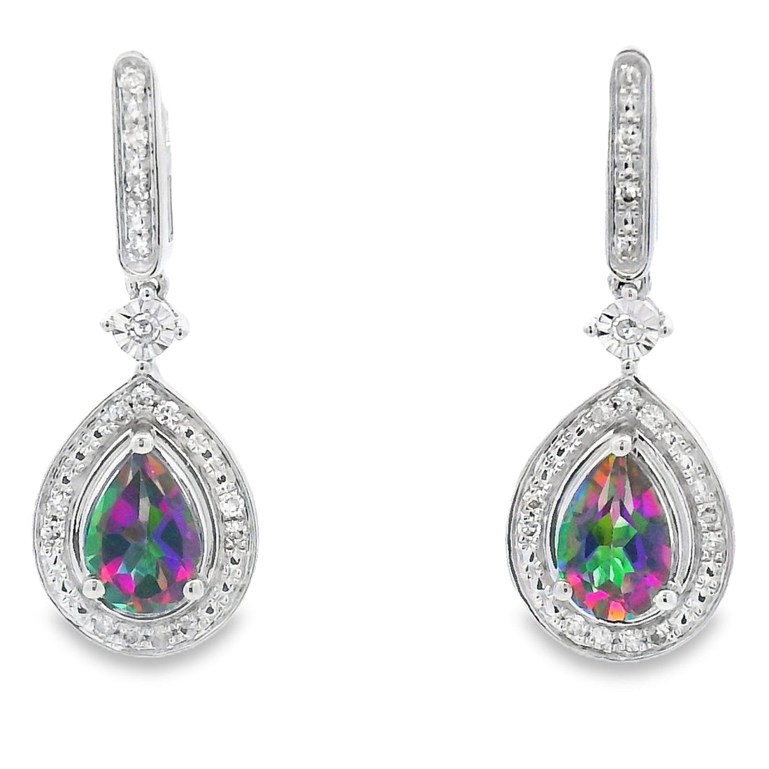 Mystic Fire Topaz Dangle Earrings 10KT White Gold by Bids.com