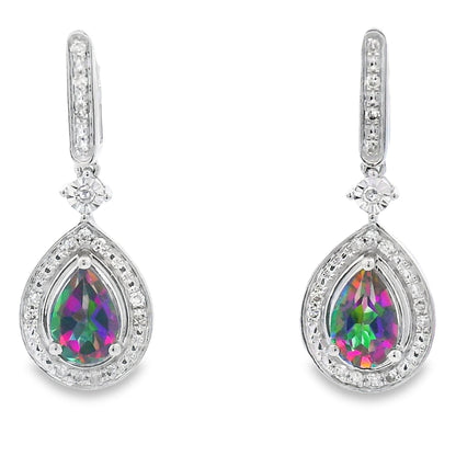 Mystic Fire Topaz Dangle Earrings 10KT White Gold by Bids.com