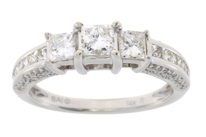 Genuine 1.50ct Diamond 3 Stone Ring 14KT White Gold by Bids.com