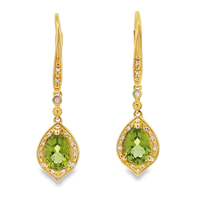 1.88ct Peridot Diamond Dangle Earrings 10KT Yellow Gold by Bids.com