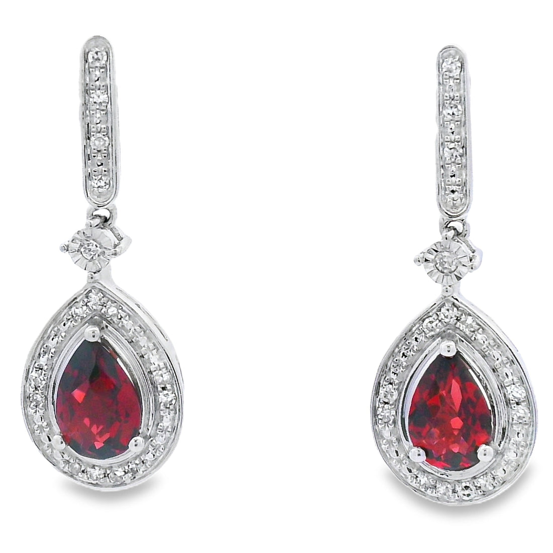 1.06ct Garnet Diamond Dangle Earrings 10KT White Gold by Bids.com