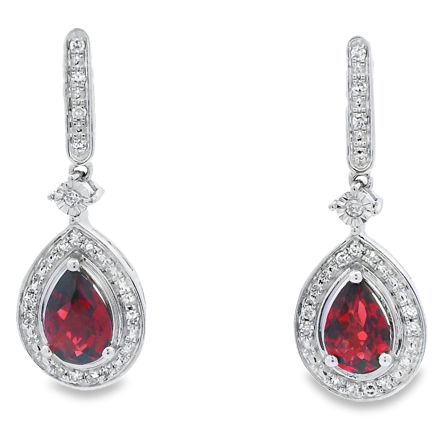 1.06ct Garnet Diamond Dangle Earrings 10KT White Gold by Bids.com