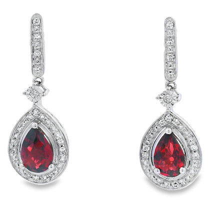 1.06ct Garnet Diamond Dangle Earrings 10KT White Gold by Bids.com