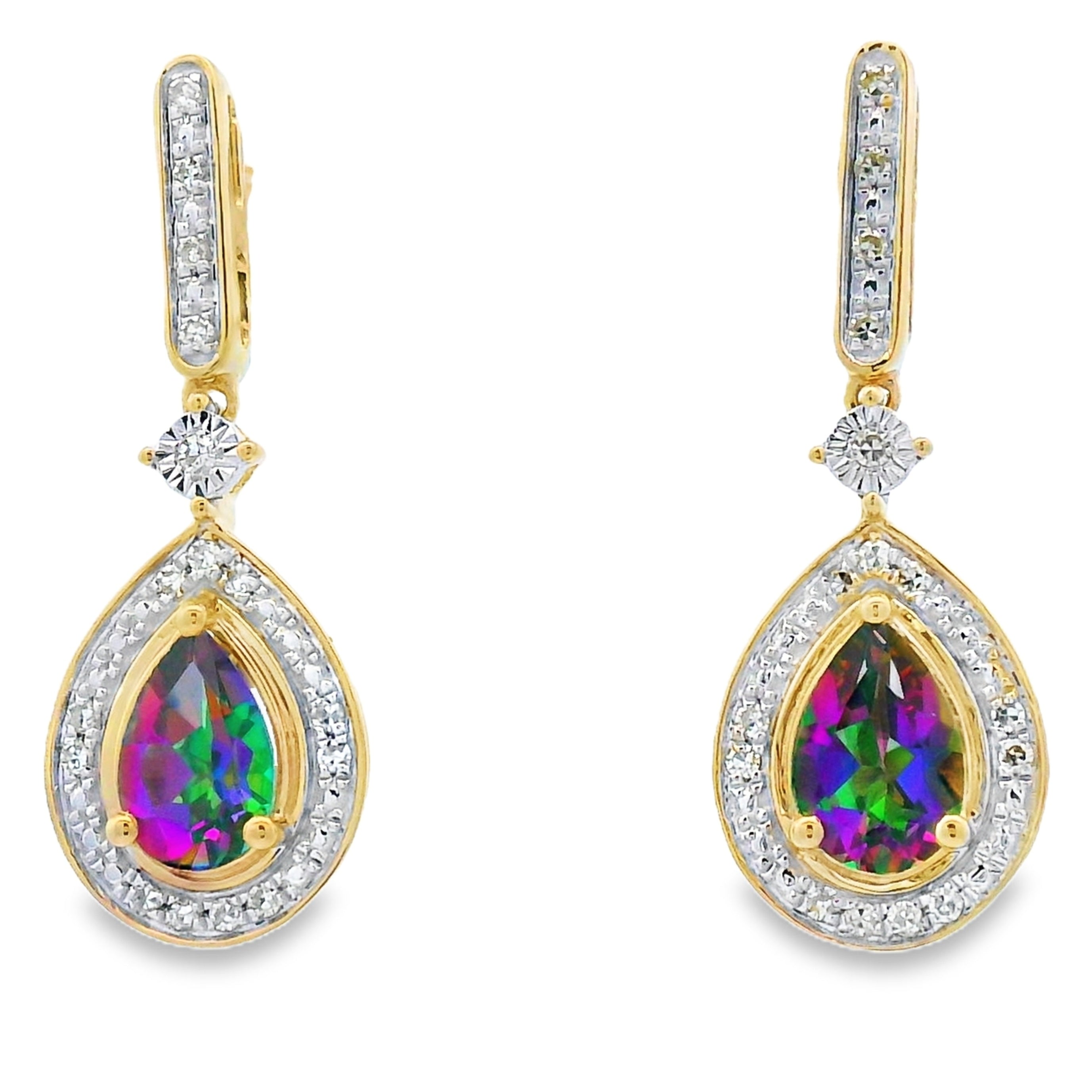 Mystic Fire Topaz Dangle Earrings 10KT Yellow Gold by Bids.com