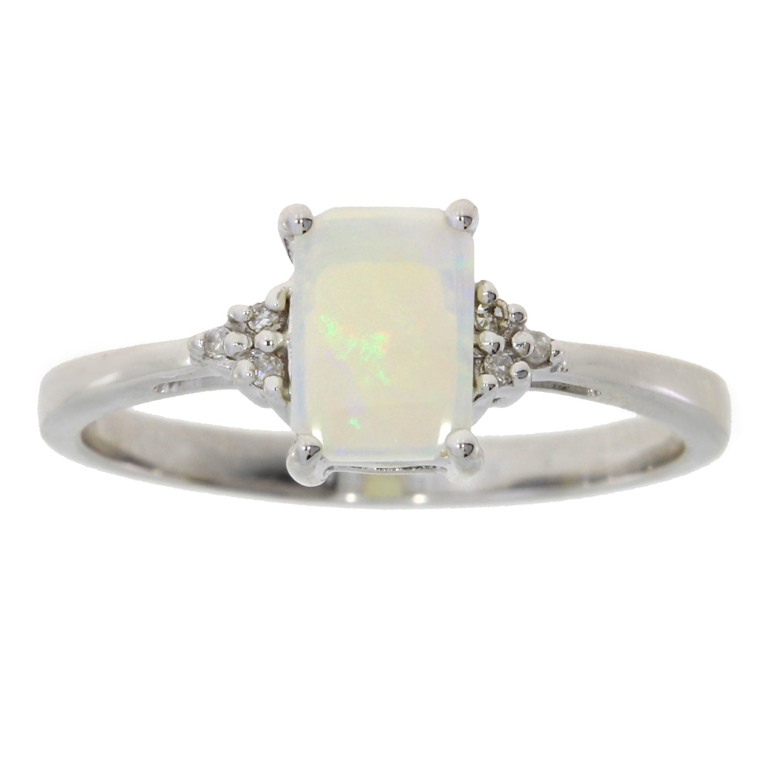 Genuine .02ct Opal Diamond Ring 10KT White Gold