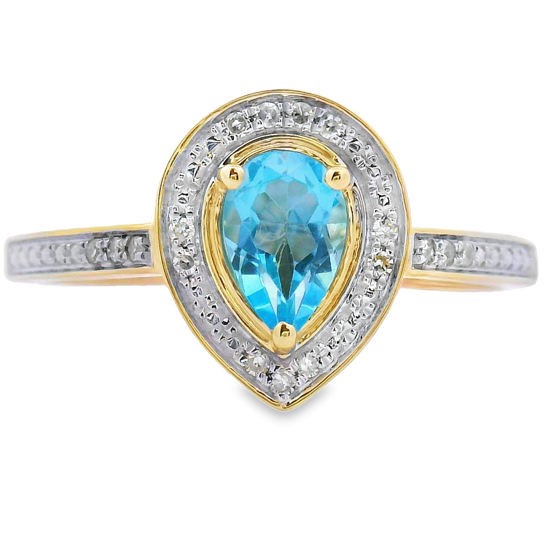Genuine .54ct Blue Topaz Diamond Ring 10KT Yellow Gold by Bids.com