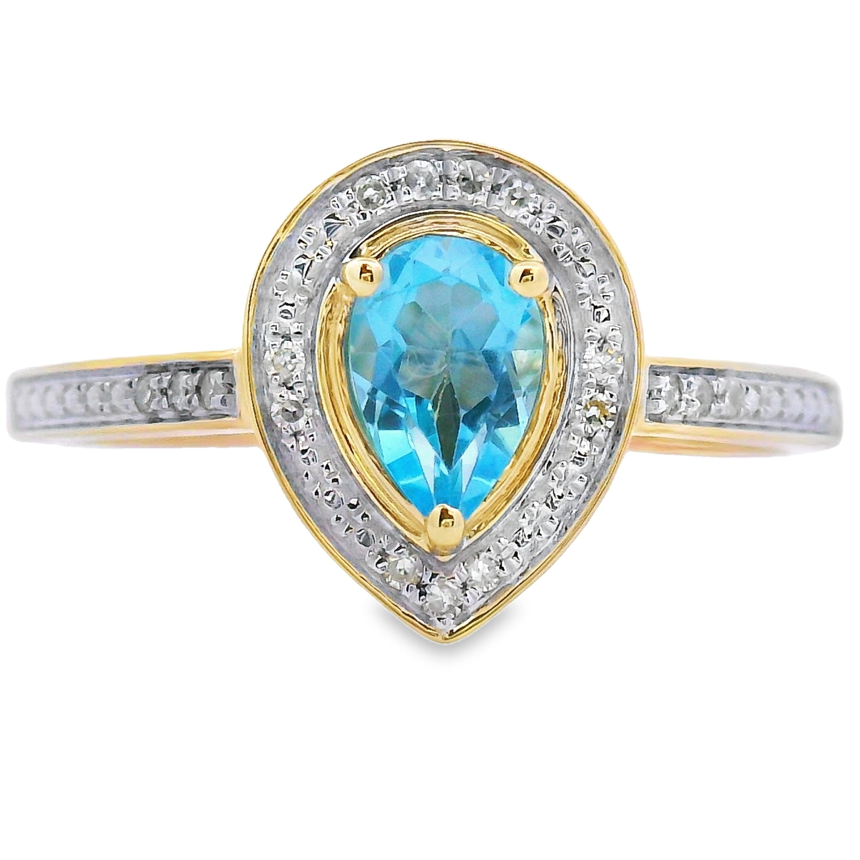 Genuine .54ct Blue Topaz Diamond Ring 10KT Yellow Gold by Bids.com