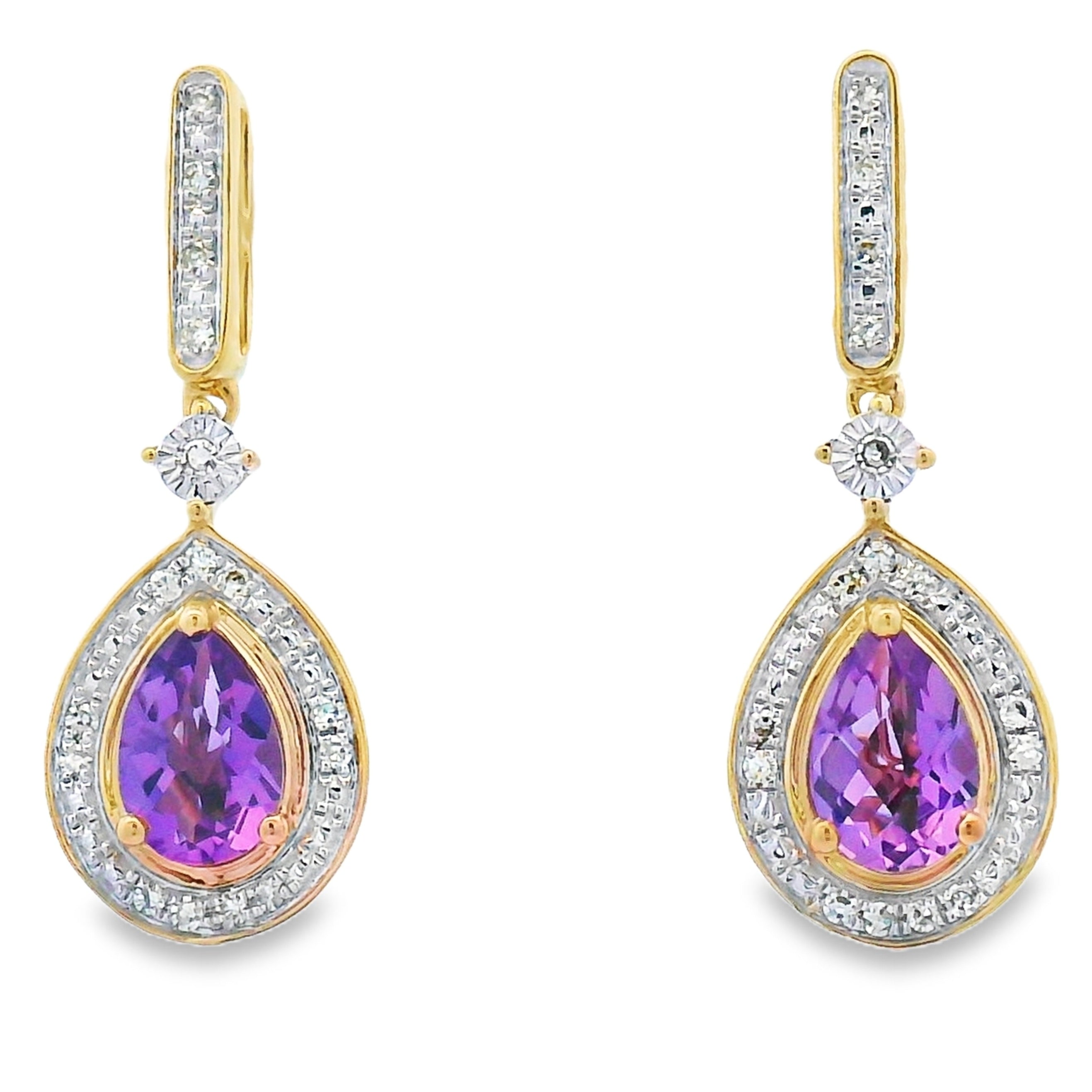 .88ct Amethyst Diamond Dangle Earrings 10KT Yellow Gold by Bids.com