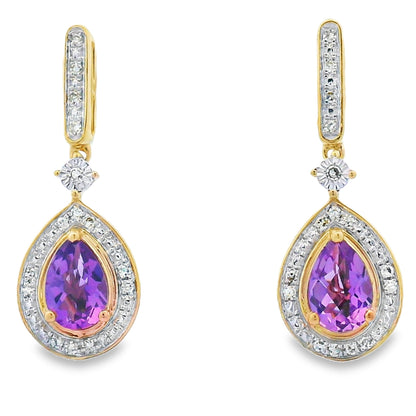 .88ct Amethyst Diamond Dangle Earrings 10KT Yellow Gold by Bids.com