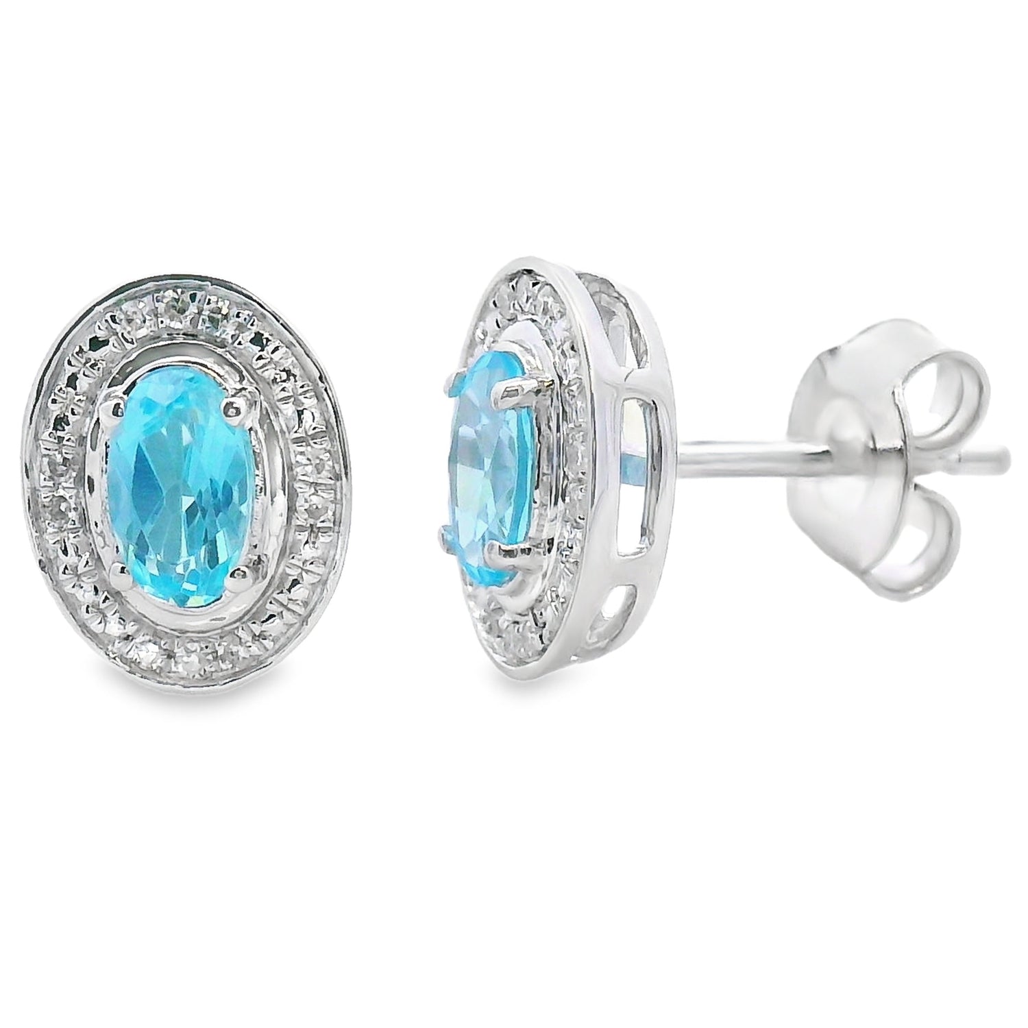 .62ct Blue Topaz Diamond Earrings 10KT White Gold by Bids.com