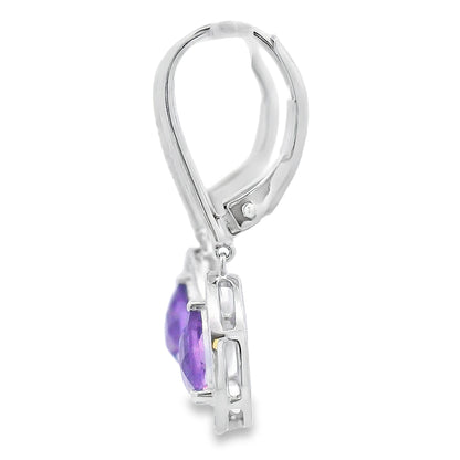.88ct Amethyst Diamond Dangle Earrings 10KT White Gold by Bids.com