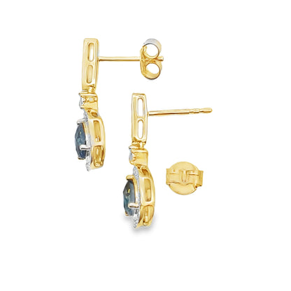 London Blue Topaz Dangle Earrings 10KT Yellow Gold by Bids.com