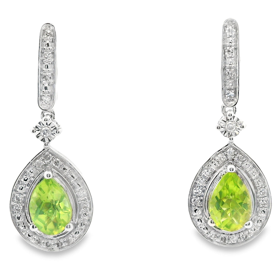 .96ct Peridot Diamond Dangle Earrings 10KT White Gold by Bids.com