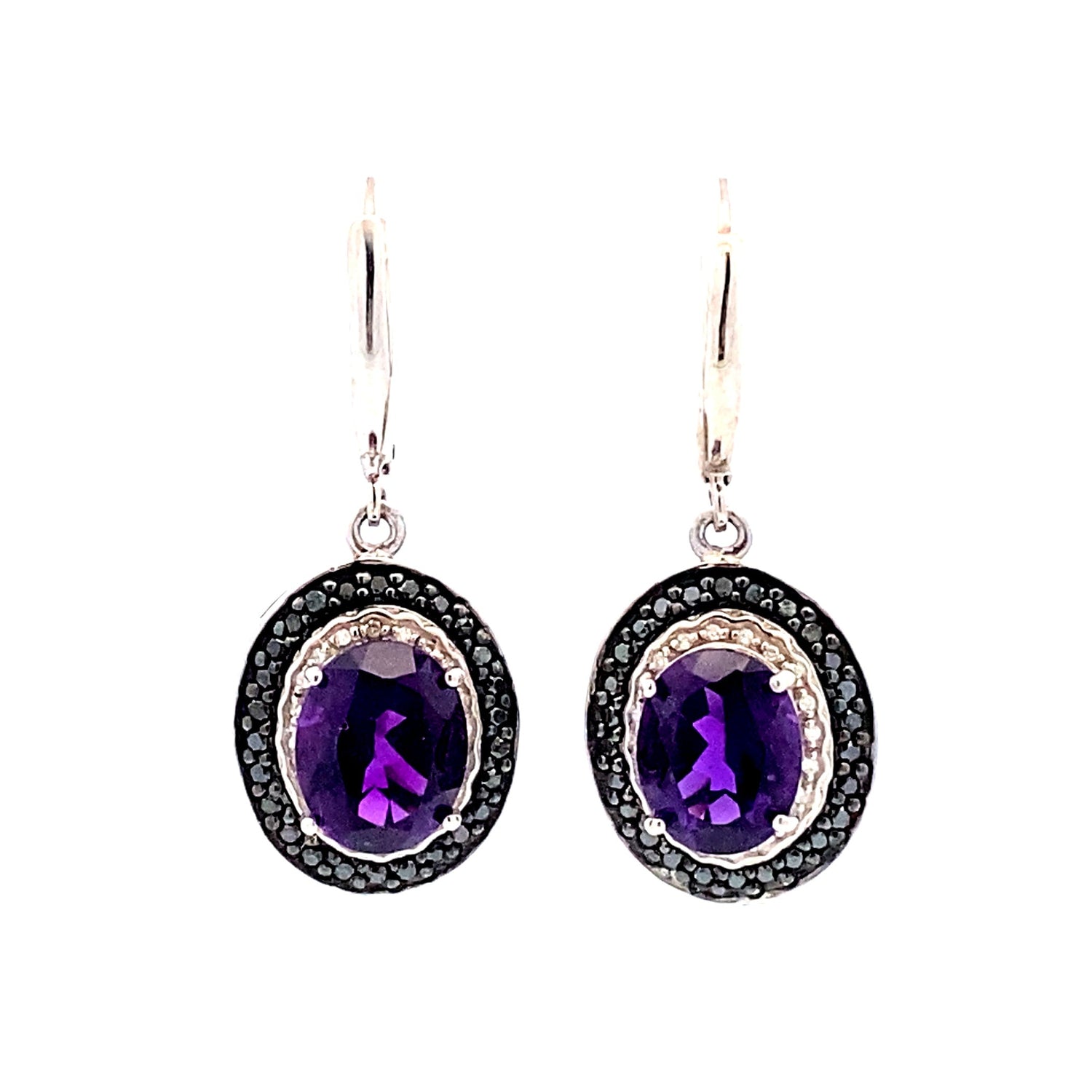 .38ct Amethyst Diamond Dangle Earrings Sterling Silver by Bids.com
