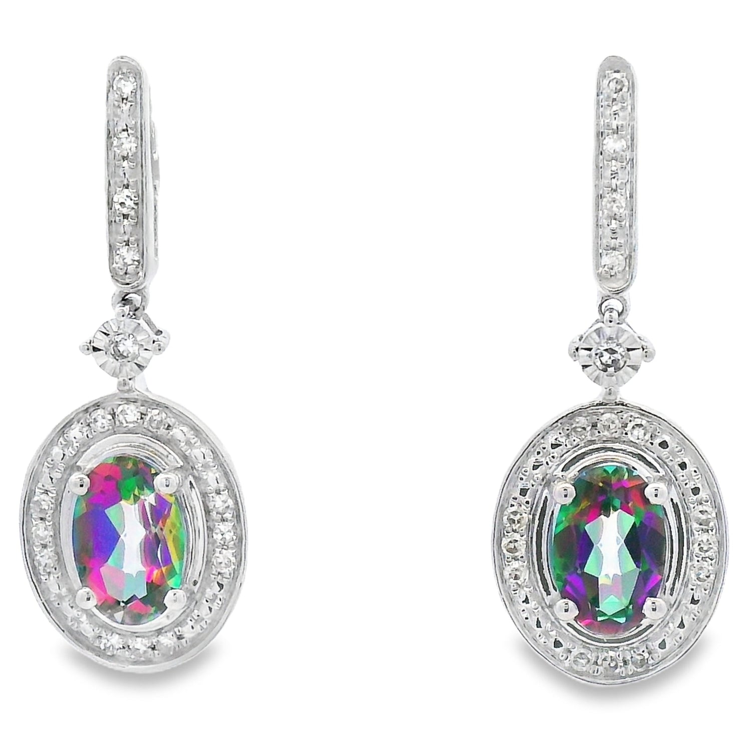 Mystic Fire Topaz Dangle Earrings 10KT White Gold by Bids.com
