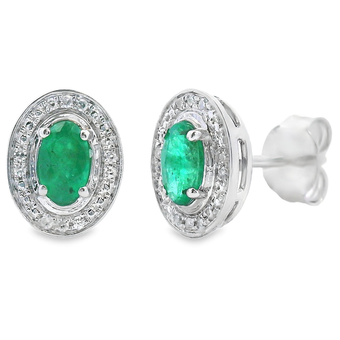 Natural .38ct Emerald Diamond Earrings 10KT White Gold by Bids.com