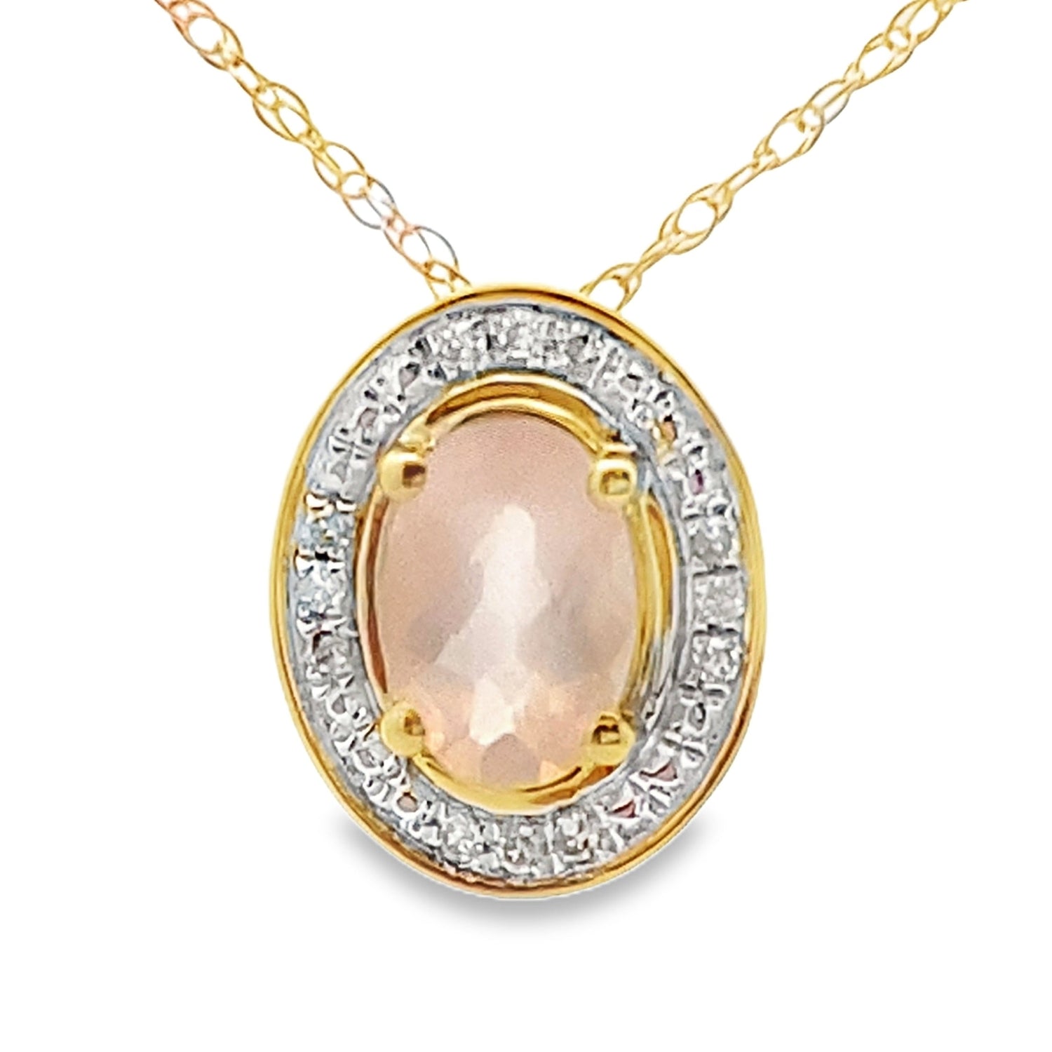 Rose Quartz Diamond Fashion Pendants 10KT Yellow Gold by Bids.com