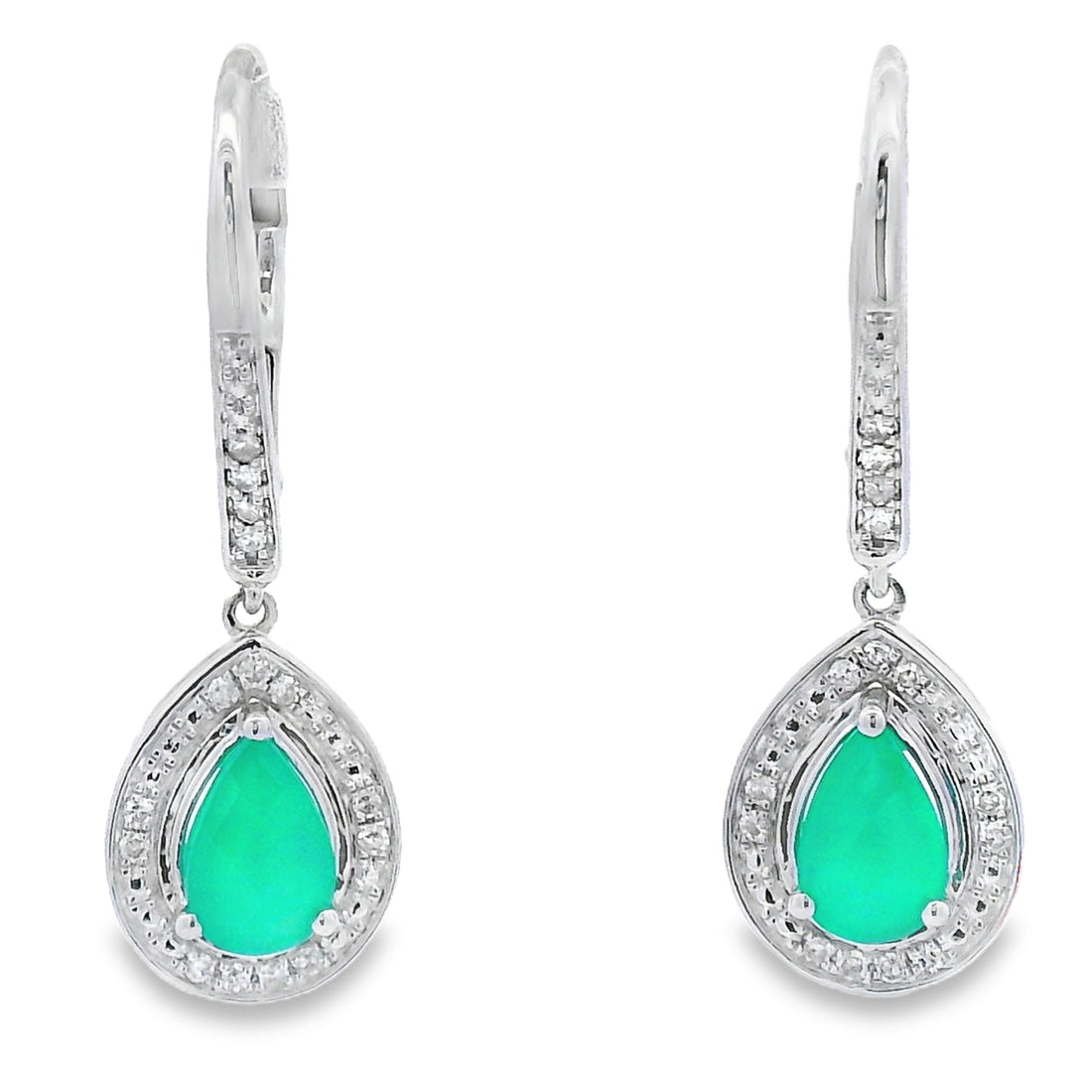 Chalcedony Diamond Dangle Earrings 10KT White Gold by Bids.com