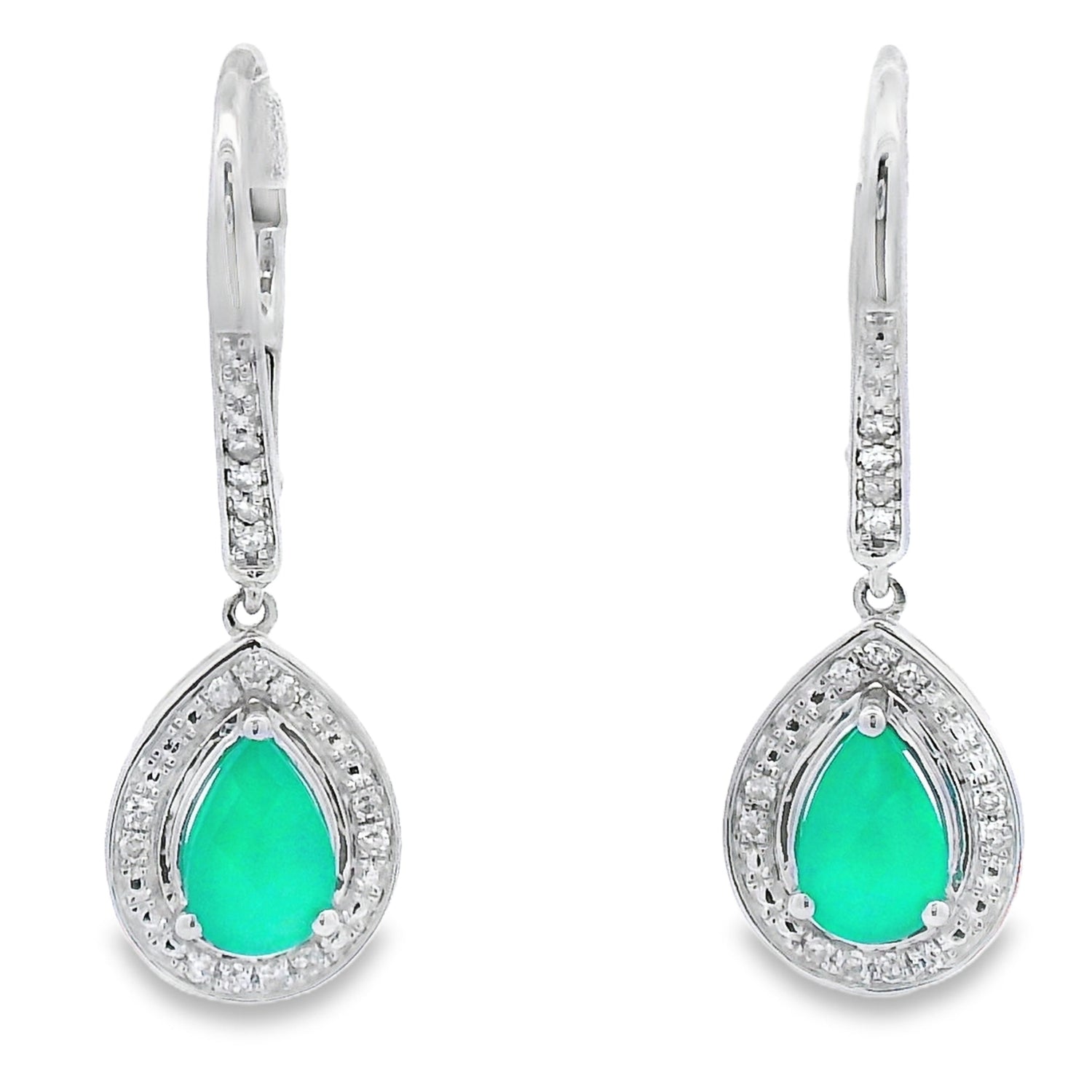 Chalcedony Diamond Dangle Earrings 10KT White Gold by Bids.com