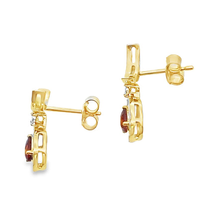 .62ct Garnet Diamond Dangle Earrings 10KT Yellow Gold by Bids.com