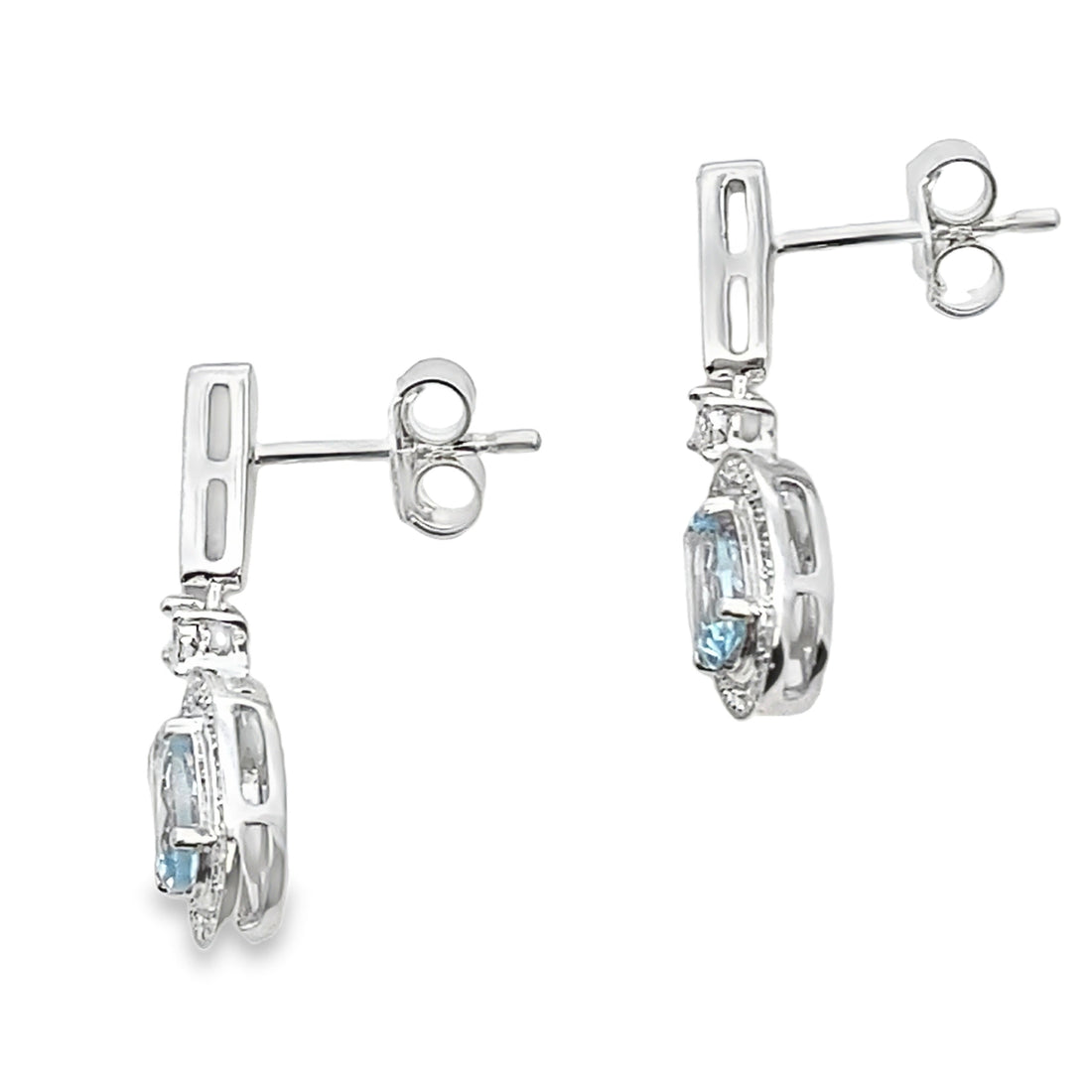 Aquamarine Diamond Dangle Earrings 10KT White Gold by Bids.com