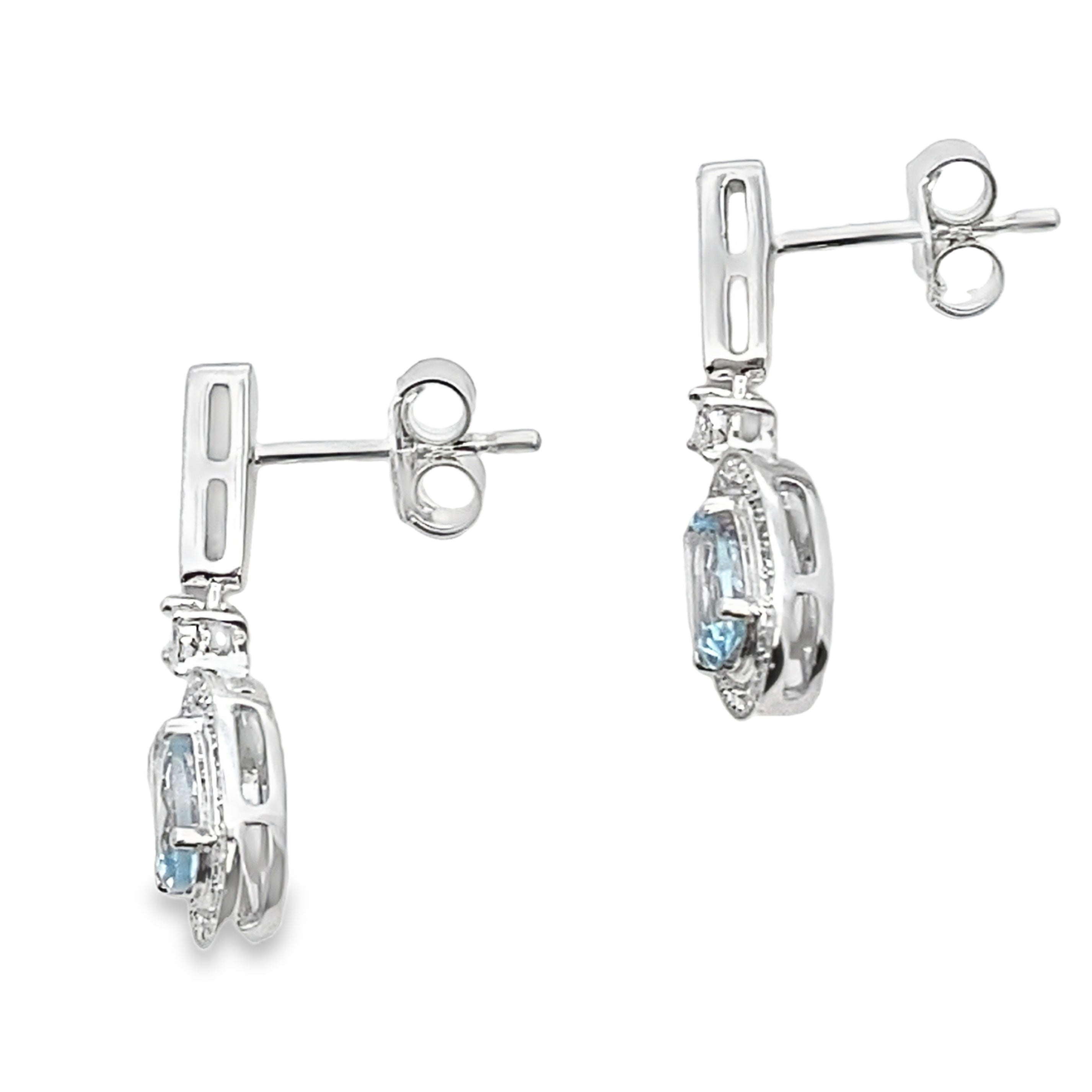Aquamarine Diamond Dangle Earrings 10KT White Gold by Bids.com
