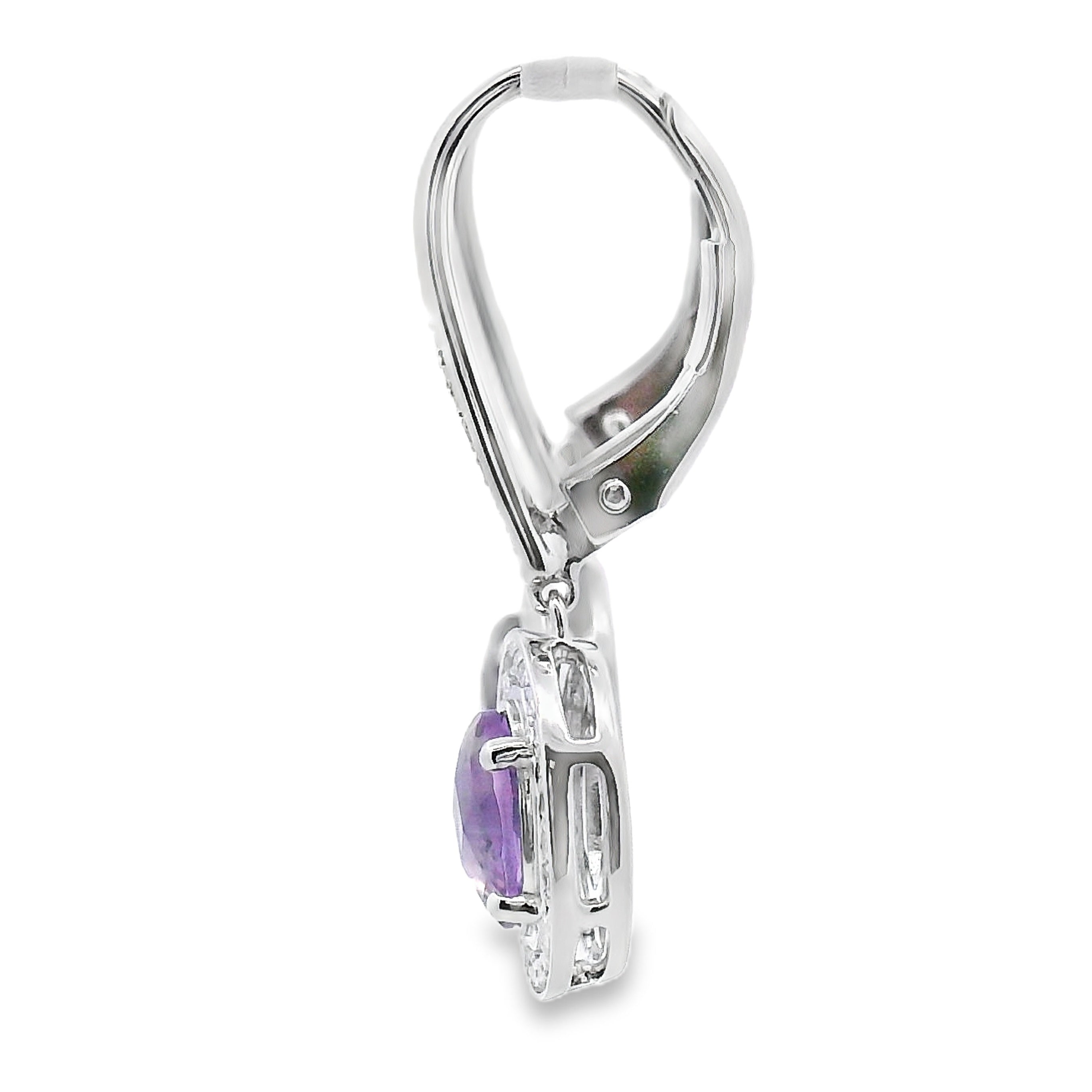 .98ct Amethyst Diamond Dangle Earrings 10KT White Gold by Bids.com